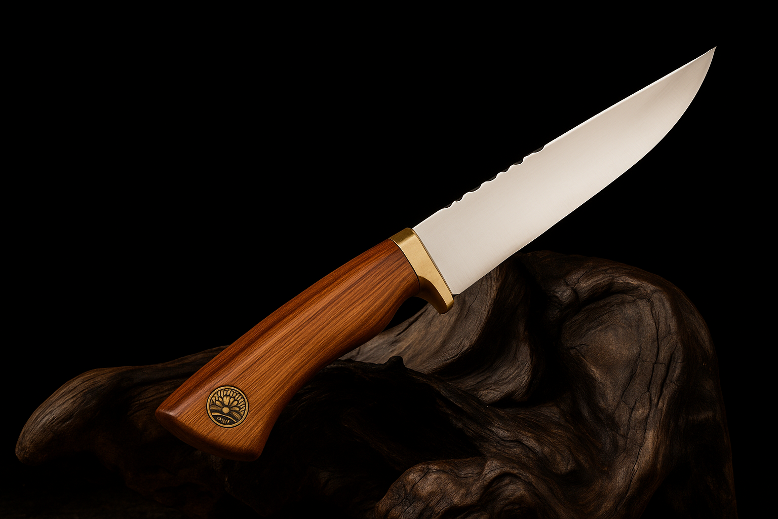 Faça Aço Inox 10" c/ bainha couro, cabo madeira nobre - Imagem 2